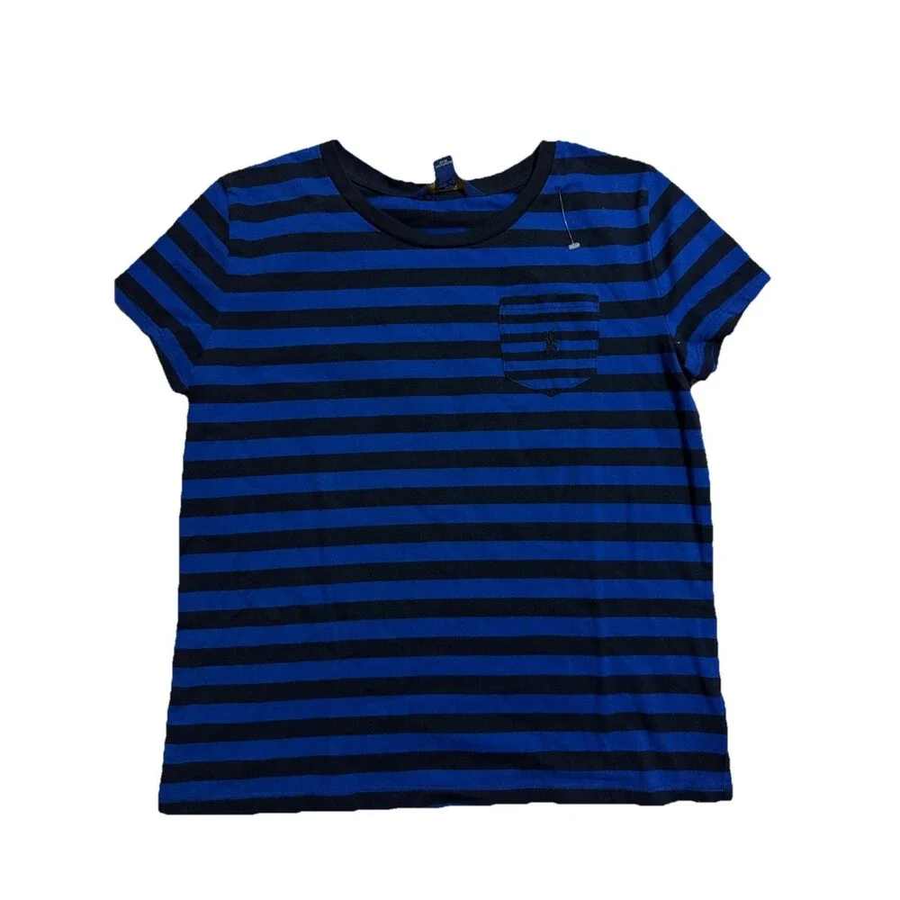 Polo Ralph Lauren Youth XL 16 Striped Tee Blue Black Pocket‎ Shirt Girls Casual